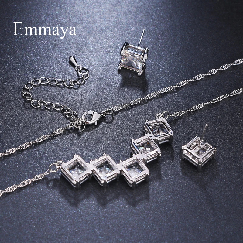 Emmaya Brand Luxury AAA Cubic Zircon Adjustable Geometic Crystal Earrings Necklace Set For Women Popular Bride Jewelry Gift