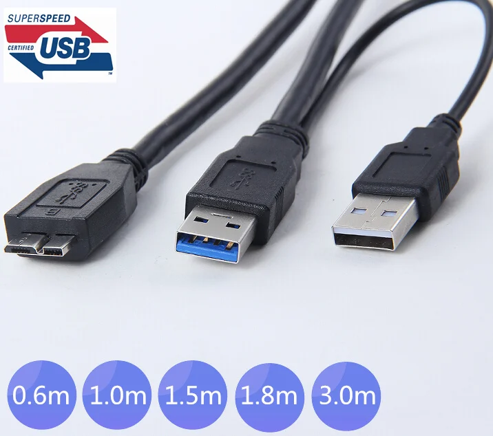 5Gbps Micro B USB 3.0 External hard Drive Cable with USB Power Supply Cable 0.6m 1.0m 1.5m 1.8m 3.0m 2ft 3ft 5ft 6ft 10ft  Black