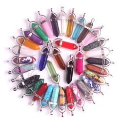 Wholesale 50pcs/lot Assorted Roses Quartz Opal Natural Stone Pendants Charms Hexagonal Pointed Healing Reiki 7 Chakra Pendulum