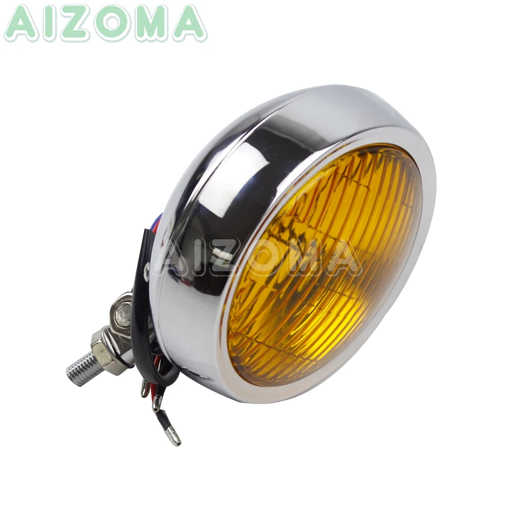 Yellow Cafe Racer Headlight 4.5 inch Motorcycle Universal Headlamp Head Lights Chrome for Harley Honda Yamaha SX650 CB250 XJ1500
