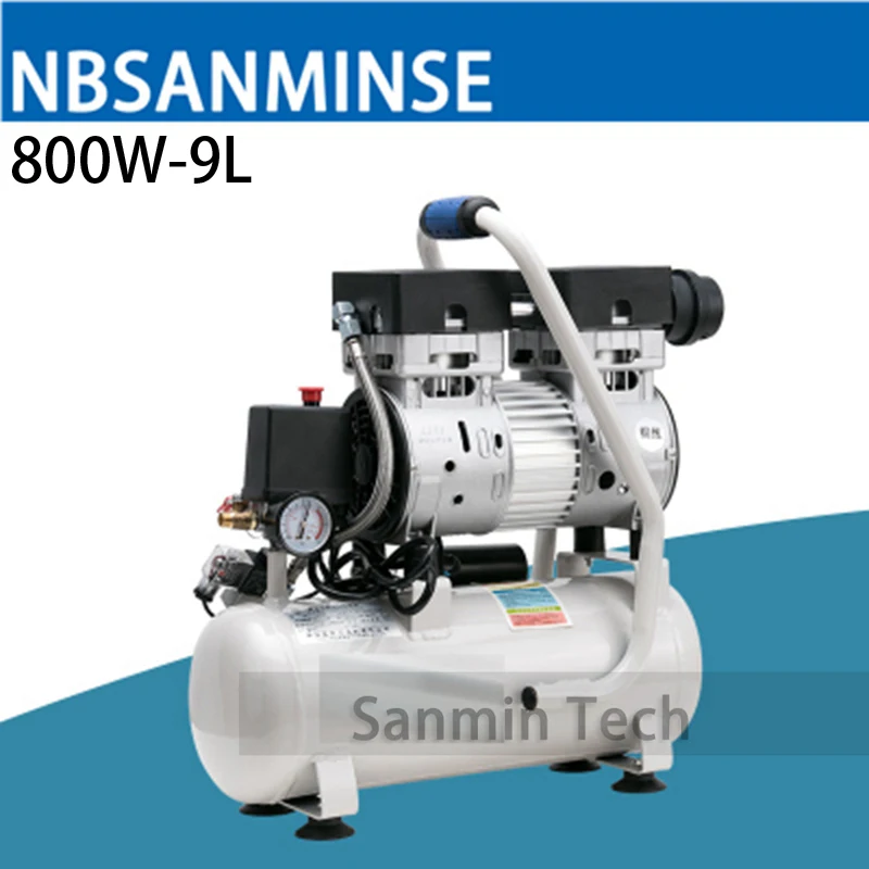 

800W - 9L Mini Air Compressor Oilless High Pressure Mute Design Wood Working Home Application AC220V High Quality Sanmin