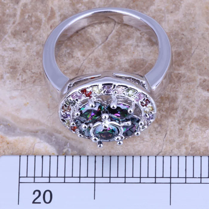 Rainbow Cubic Zirconia Multigem Silver Plated  Women\'s Ring Size 6 / 7 / 8 / 9 E804
