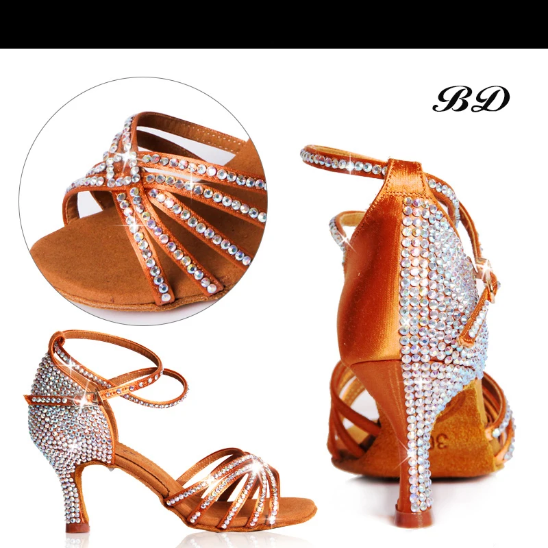 Mulheres Sapatos de Dança Padrão, Marca de Salão de Festa, Menina Latina Esportes, Marrom Diamante, Dança de Alta Qualidade, Desconto BD 211 Match