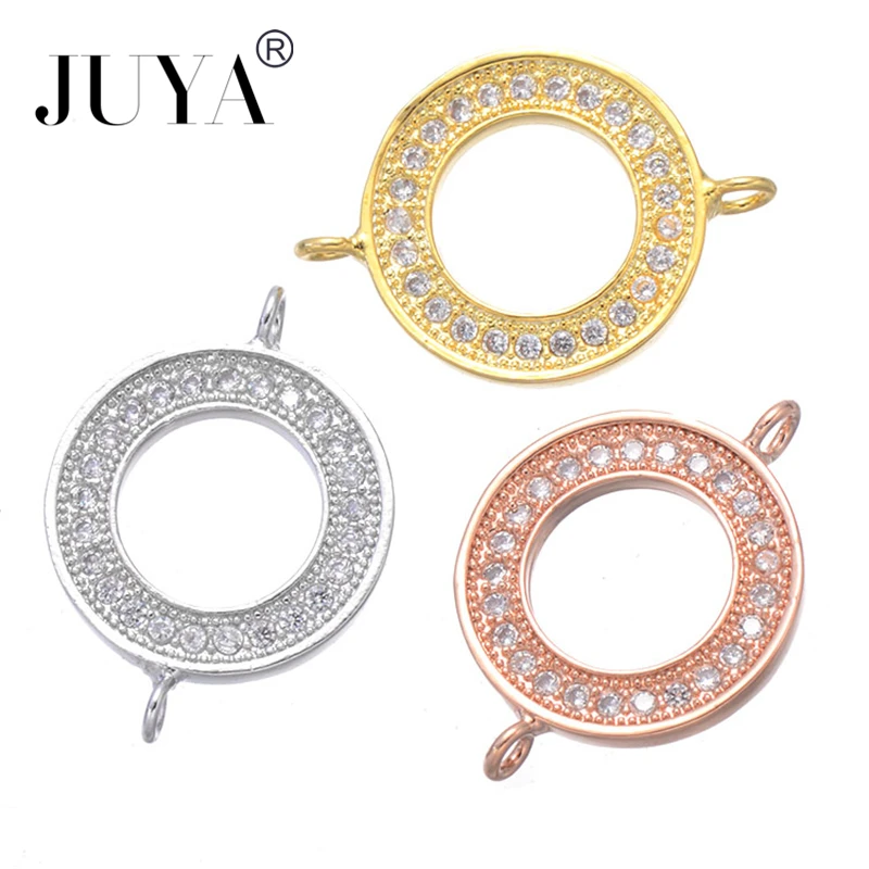 Materiały do ​​biżuterii Miedź Cyrkon Rhinestone Proste okrągłe okrągłe złącza do bransoletek DIY Naszyjniki Kolczyki Tworzenie biżuterii