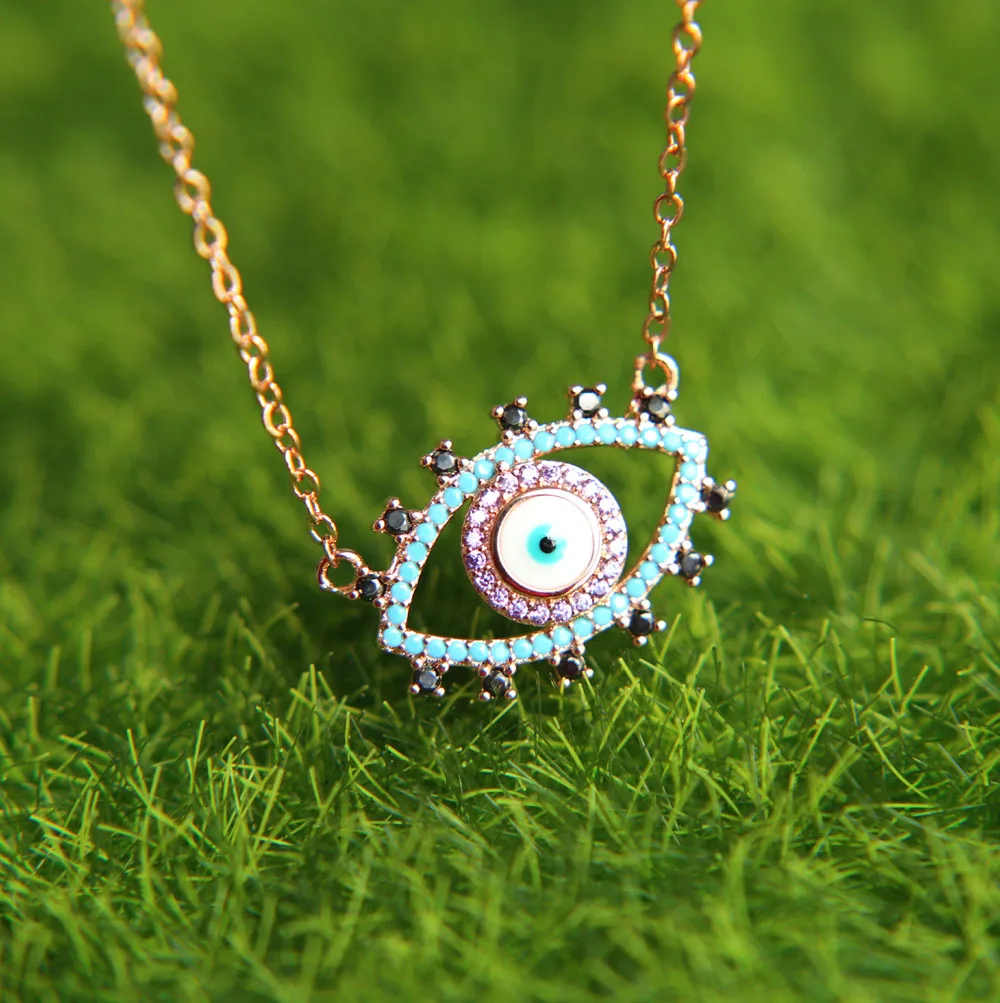 NEW Authentic turquoises turkish evil eye shape rose gold color fashion women necklace Wholesale