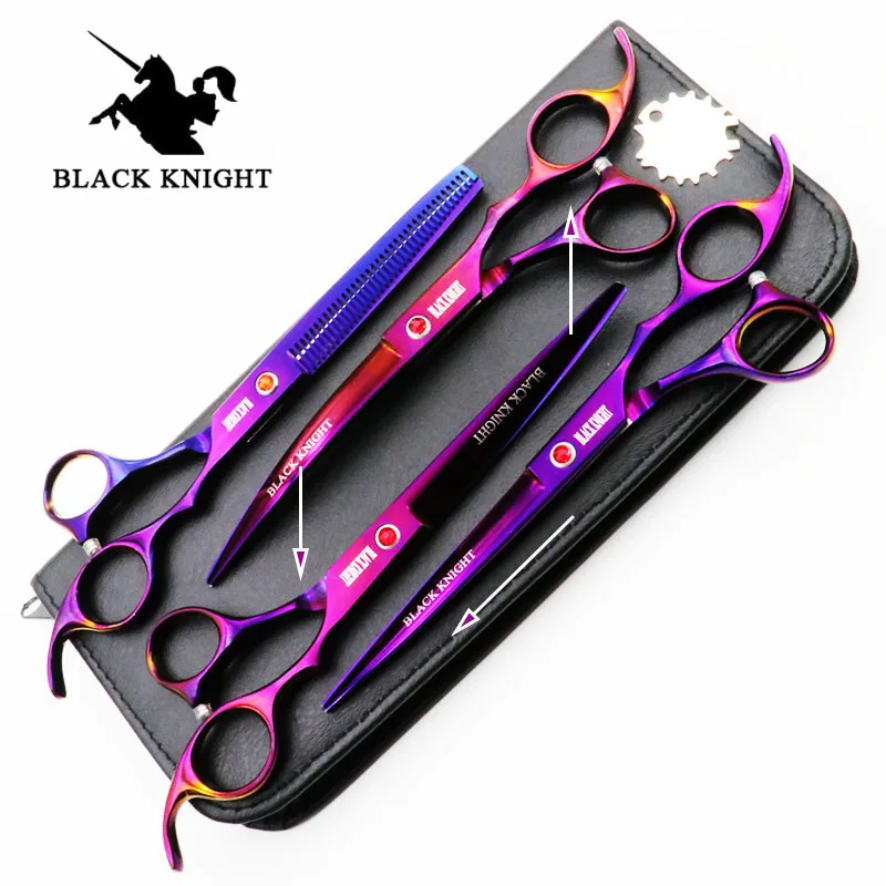 VICMOVE 7.0 Inch Professional Pet Scissors for Dog Grooming High Quality Straight & Thinning & Curved Scissors Purple 4pcs/set