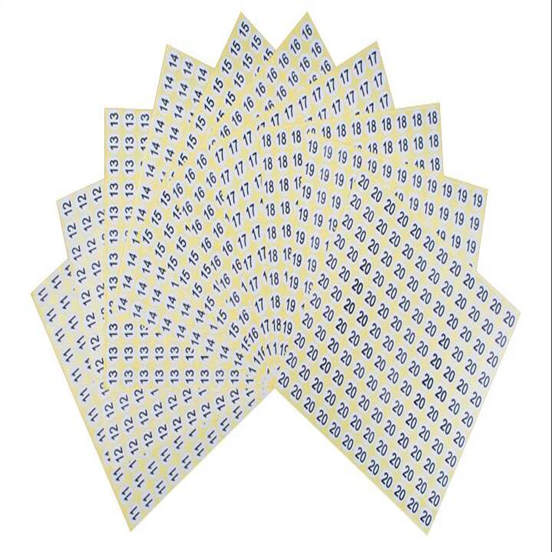 1000pcs for one number(1-60) Stock printed white size label stickers, number tags,Garment size label Round paper size sticker