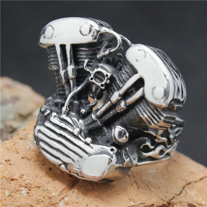 2015 Cool 316L Stainless Steel Biker Engine Ring Mens Motorcycle Biker Engine Band Party Ring