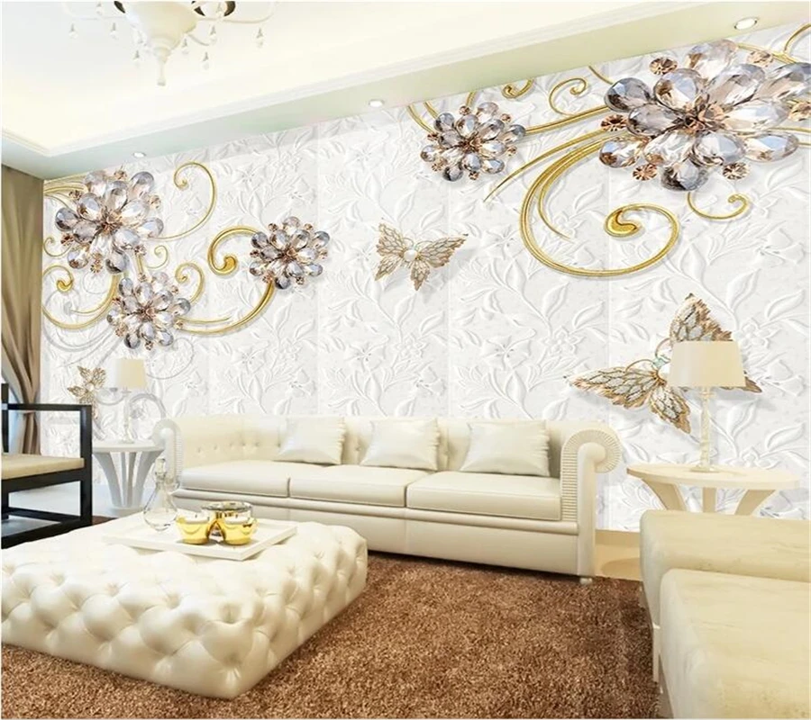 wellyu  Custom wallpaper papel de parede Gorgeous 3d crystal flower jewellery TV background wall papel parede tapety behang