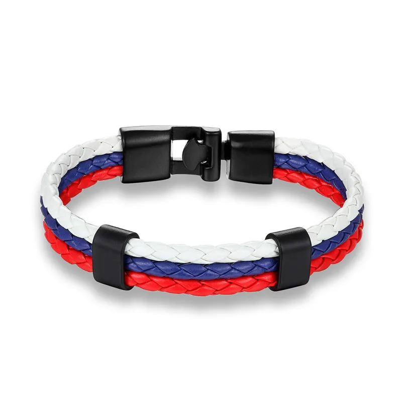 MKENDN New Worldfotball Mexico Russia Italy France National Flag Leather Bracelet Men Women Handmade Wristband Friendship Gift