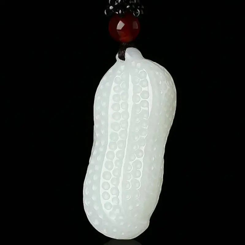 

Natural Chinese China Hetian White Jade Hand-Carving Longevity Fruit Lucky Jade Peanut Pendant*Free Gift Box+Rope Necklace