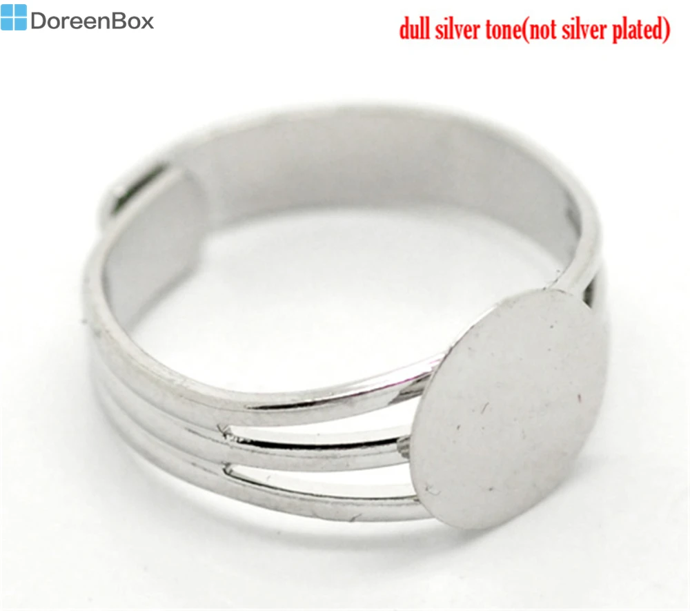Doreen Box hot-Silver Color Copper Adjustable Ring Blank Pad Base 18,3 mm US 8 (Podkładka: 10 mm), 10 szt. (B17220)