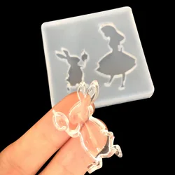 Mirror crystal gumming mold Alice rabbit handmade transparent pendant decorative accessories mold 16130