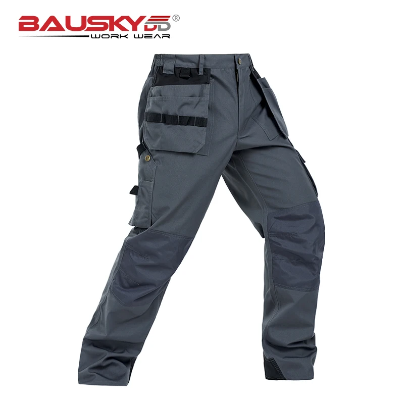 Bauskydd Durable workwear Polycotton men\'s wear-resistance multi-pockets grey cargo trousers work pants men workwear