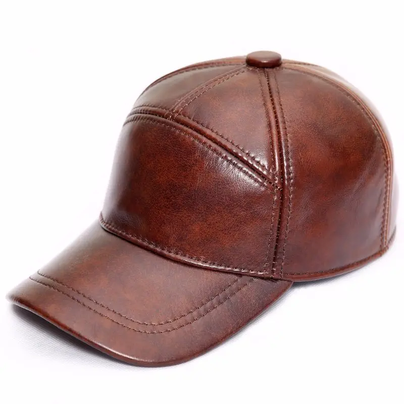 

Men's Genuine Leather Hat Autumn Winter Men's Cowhide Baseball Cap Male Outdoor Sunshade Leather Baseball Cap Adjustable B-8650