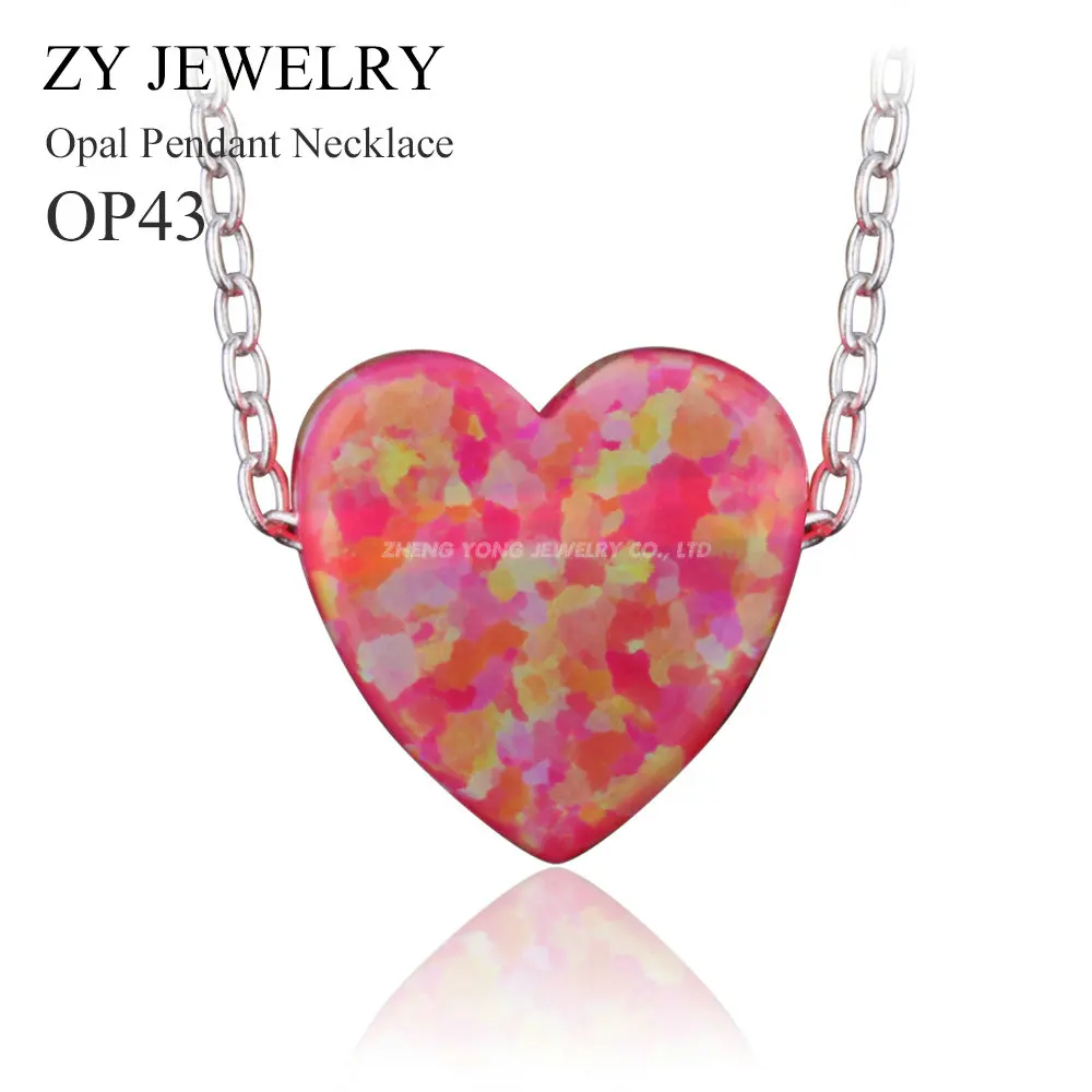 

Pink Heart Charm Pendant Necklace 925 Sterling Silver Cross Chain Heart Opal Necklace