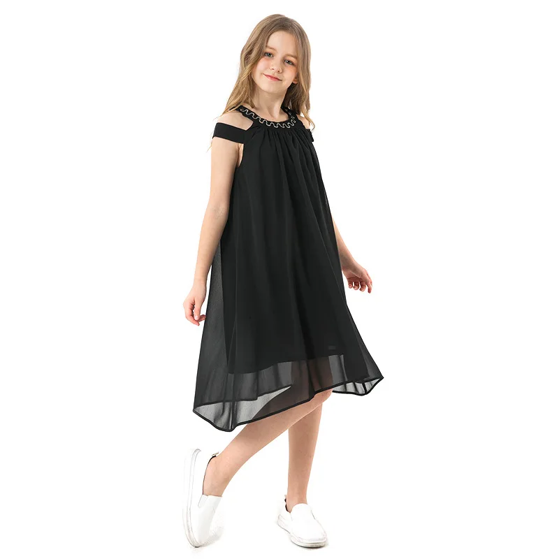 Toddler Girl Dresses Summer Black Chiffon Slip Dress Children Beach Wear Casual Girls Party Dress Kids Clothes 8 10 12 14 Years