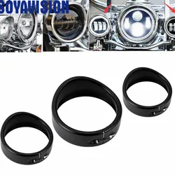 Motorcycle 7 Inch LED Headlamp Visor 4.5 Inch Passing Lamp Trim Ring Cover Gloss Black For Harley Touring Electra Street Glide