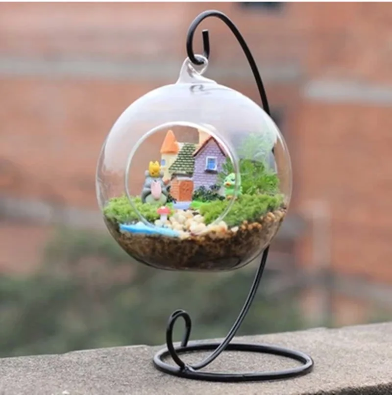 100pcs Crystal Terrarium Container Hanging Holder Iron Stand Micro Landscape Figurines & Miniatures Holder Decoration