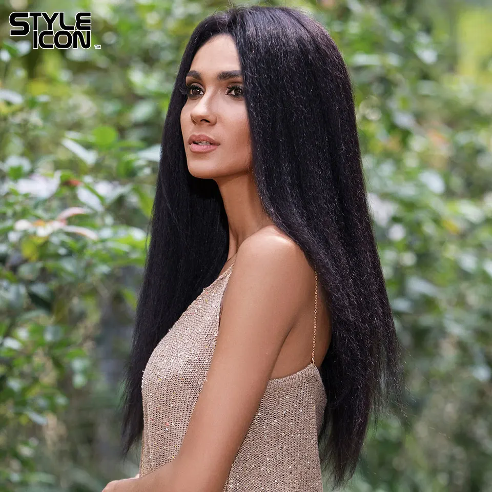 Styleicon-Mèches Yaki Malaisiennes 100% Naturelles, Cheveux Lisses, avec Lace Closure, Document Naturel