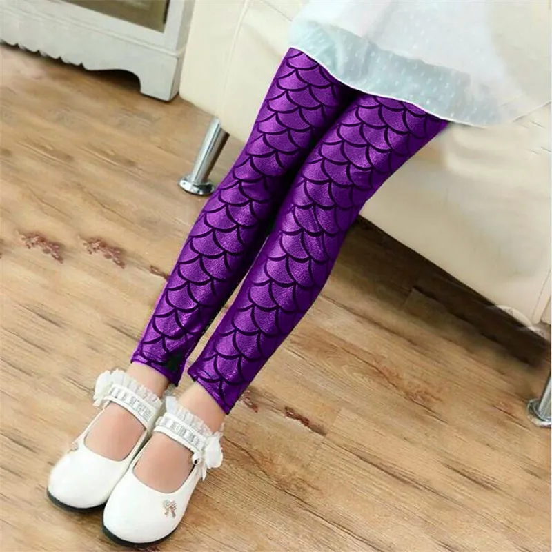 Spring Autumn Girls Leggings Mermaid Leggings Girls Pants Kids Girl Colorful Shiny Scale Pants Slim Trousers Childrens Leggings