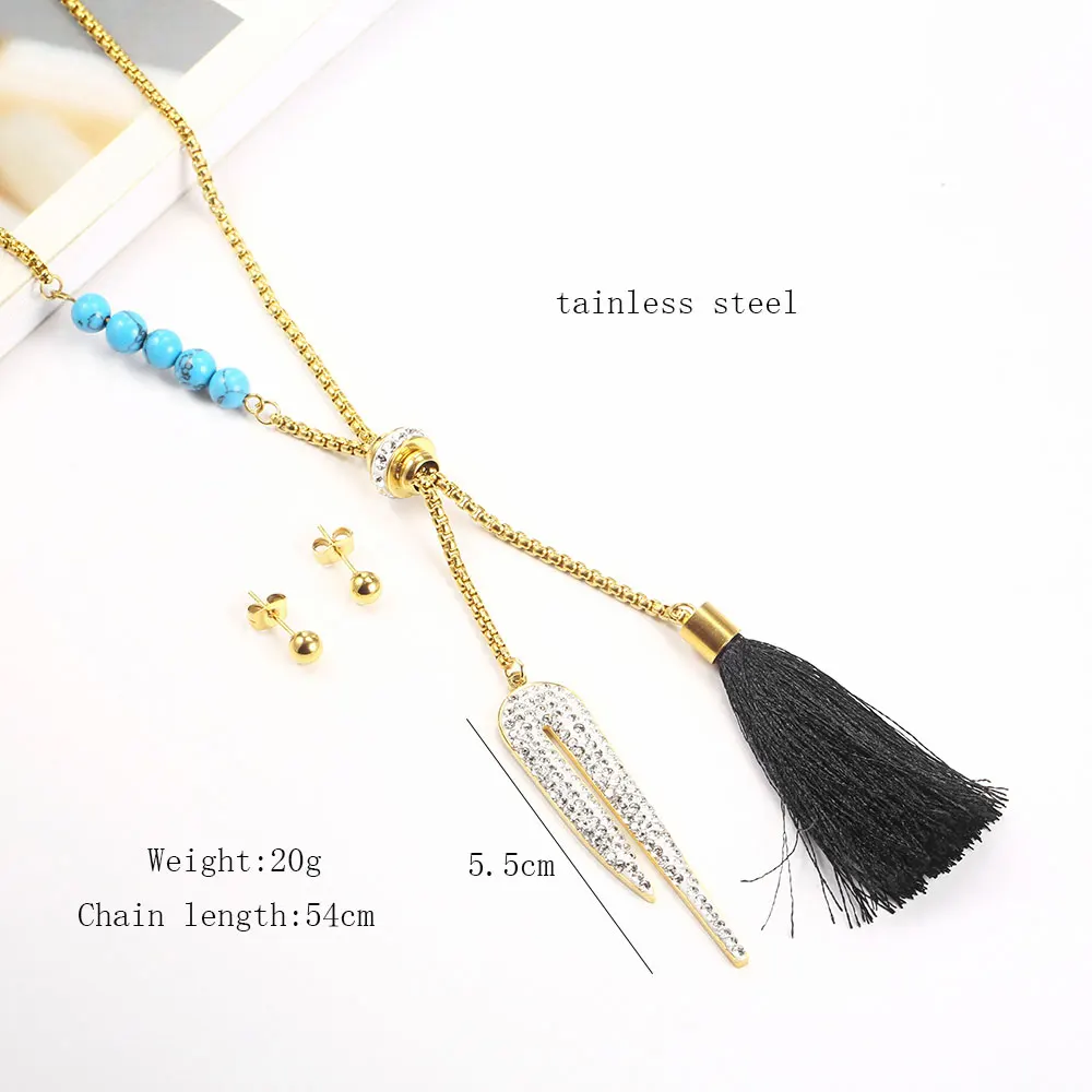 OUFEI Stainless Steel Earrings For Women Jewelry Sets Bohemian Tassel Necklace And Earring Set Jewelry Accessories 26 letter nec