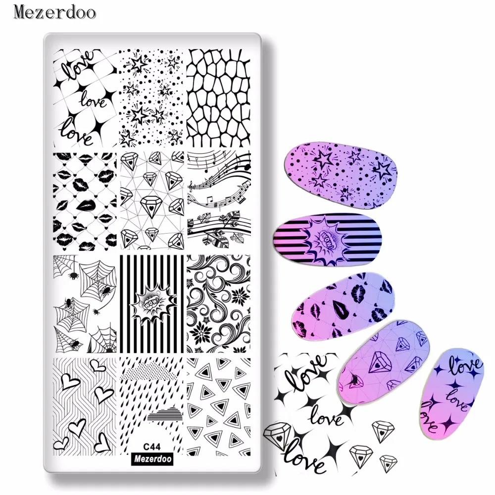 Mezerdoo Nail Art Stamping Plate Lovely Diamond Kiss Love Design Manicure Nail Art Image Stamp Template Stencil Beauty Tools C44