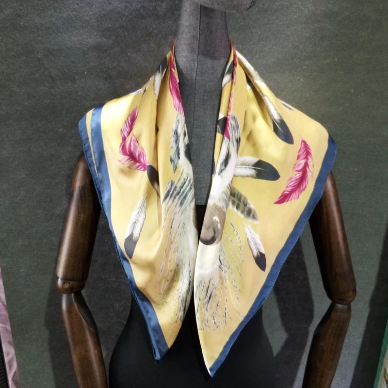Bufanda de moda para mujer, chal de seda de gasa suave y fina con estampado de hojas, chal de 70x70cm, gran oferta
