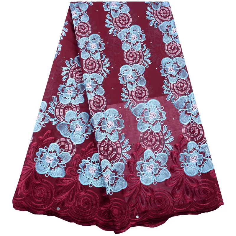 

African Swiss Lace Voile Fabric Cotton Embroidered Lace Fabric For Men And Women High Quality African Wine Lace Fabric S1481