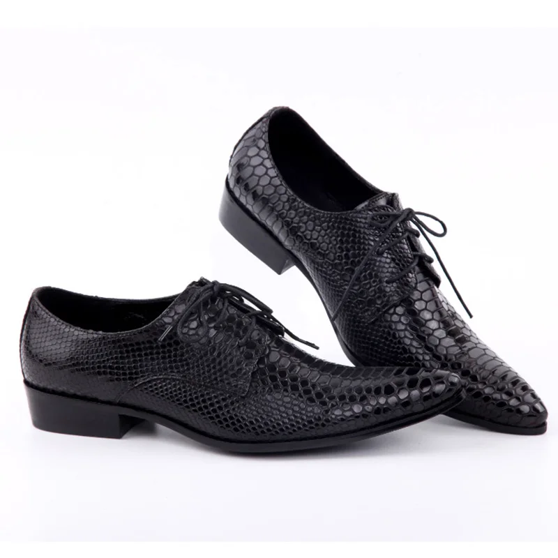 Batzuzhi Oxford Men Dress Shoes Pointed Toe Snakeskin Pattern Black Leather Men's Evening Party Wedding Shoes Zapatos Hombre