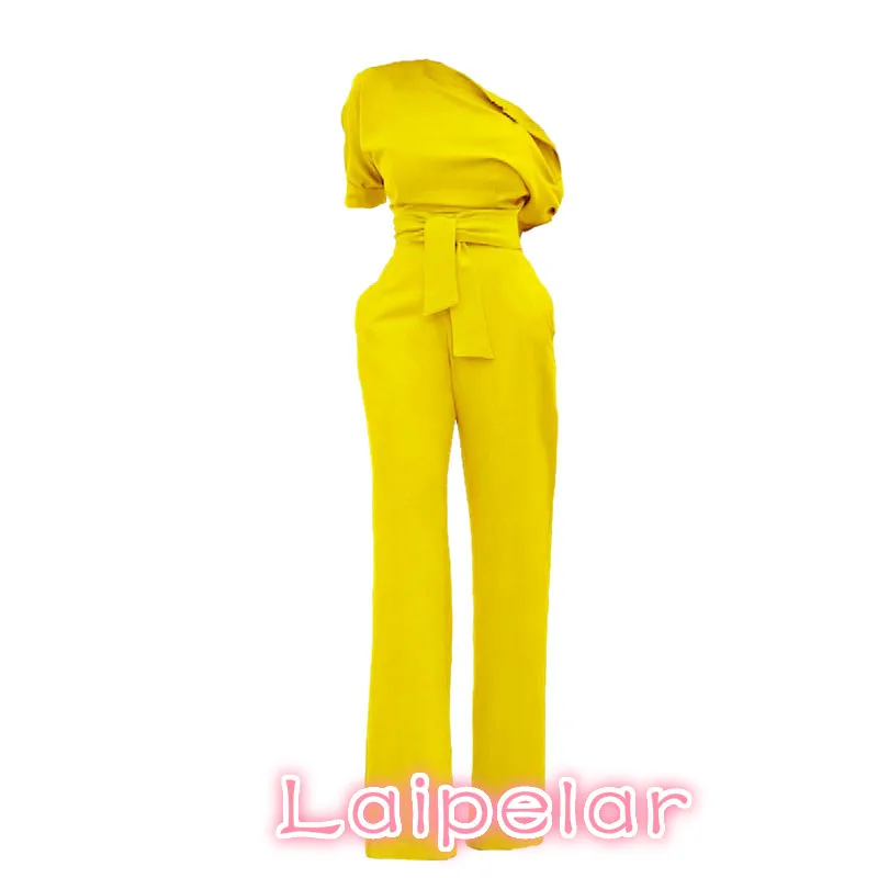 Laipelar Jumpsuits Romper Women Overall Sexy One Shoulder bodycon tunic Jumpsuit for party elegant Wide Leg Pant body femme