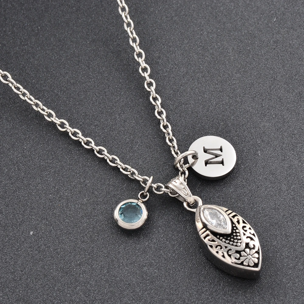 Leaf Ashes Keepsake Cremation Urn Necklace Memorial Jewelry Stainless steel Ashes Pendant Choosable Birthstone