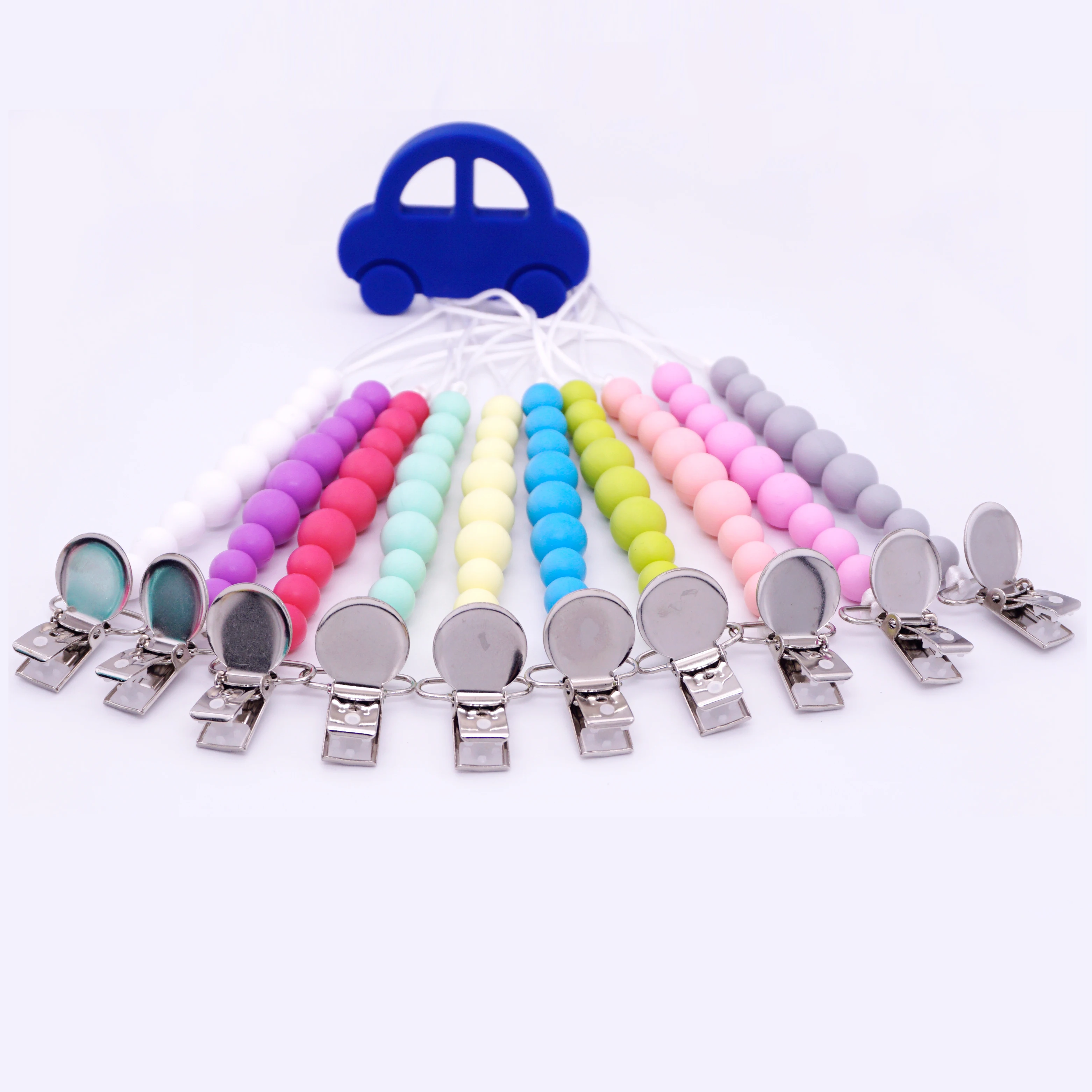 Handmade Silicone Round Beads Pacifier Clip Chain Strap Holder Cute Dummy Nipple Leash Strap for Infant Toddler Baby Teething