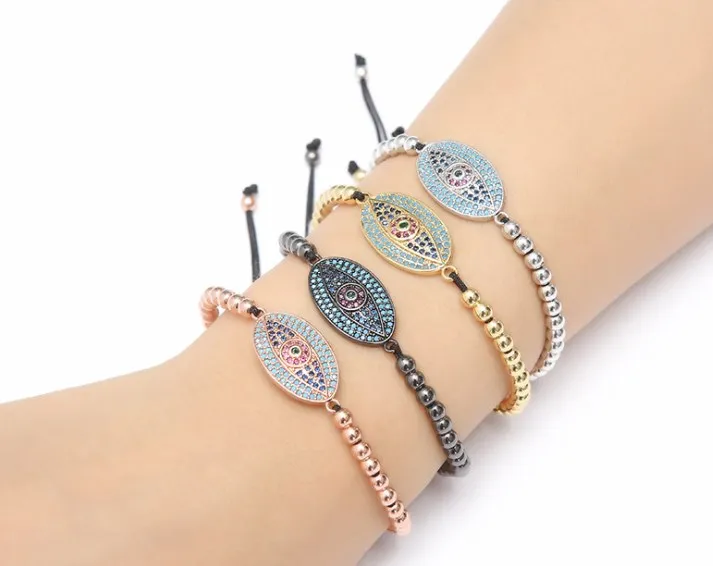 gold silver micro pave cz Cubic Zirconia rope adjusted Copper Beads Bracelet fdsg4 Eye Charm Braided Bangles Fashion