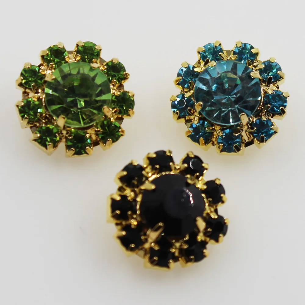 Golden Metal Rhinestone Buttons for Sewing, Clothing, Bottons Craft Supplies, Decoration, Baby Button, 10 PCs, 16mm, Hot Sale