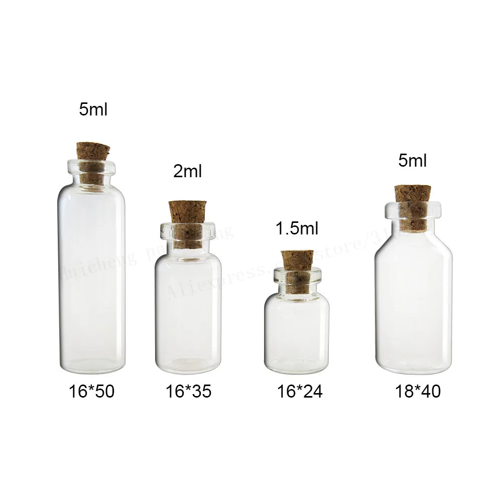 500 x 1.5ml 2ml 5ml Small Glass Bottle with Cork 1.5cc sample Glass Vials  Miini Glass Display Containers