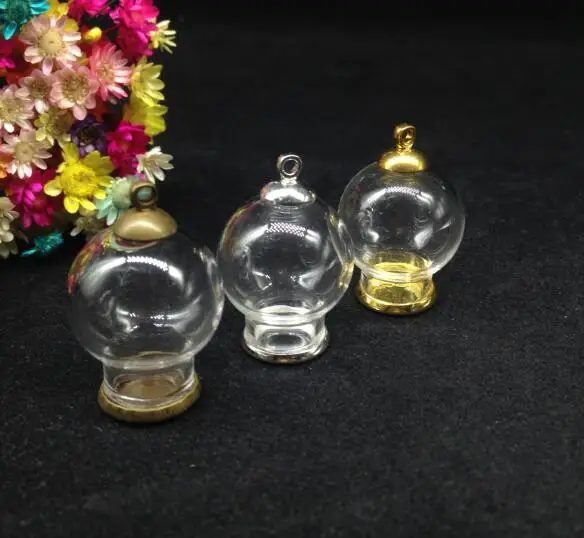 100pcs 20*12mm clear glass globe classic base 8mm beads cap set glass vial pendant glass cover dome necklace pendant cute gifts