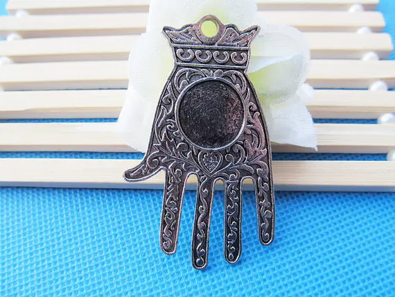 20pcs Vintage Antique Silver tone/Antique Bronze Heavy Filigree The hand of Fatima Hamsa Pendant Charm,fit 14mm Cabochon