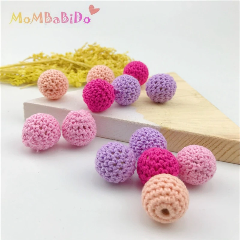 

Baby Teething Pink & Purpal Series Teether Accessories Crochet Beads16-20mm 10pc Can Chew DIY Nursing Bracelet Crochet Beads