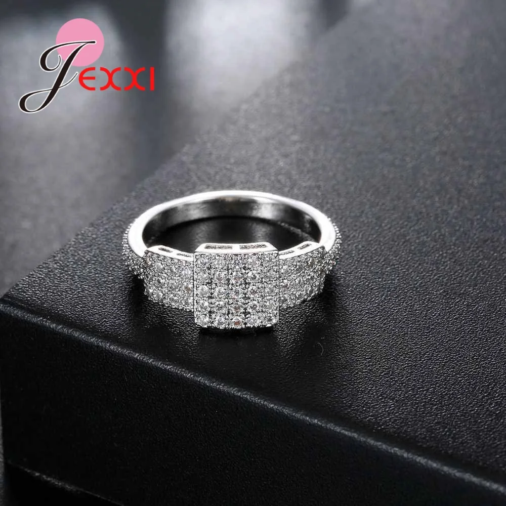 Vintage Sterling Silver Rings for Women Clear Micro Cubic Zirconia Ring Female Exaggerated Ring Jewelery Bague Homme