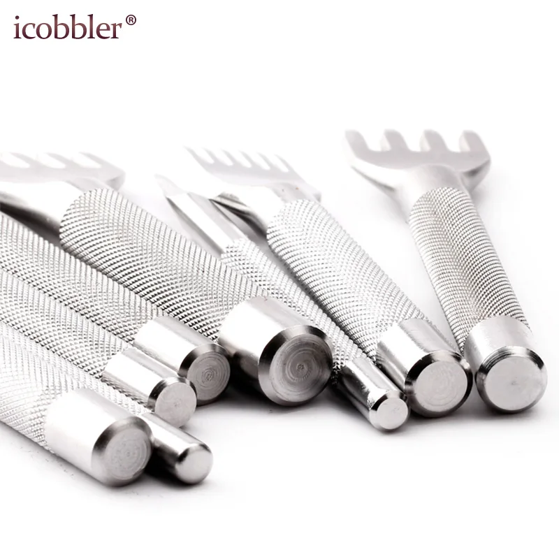 Leather Punch Tool Diamond Cut Prick Iron Wallet Bags DIY Crafts Tools 3/4mm Spacing,1/2/4/6 Prong for Stitching Chisel Set Kits
