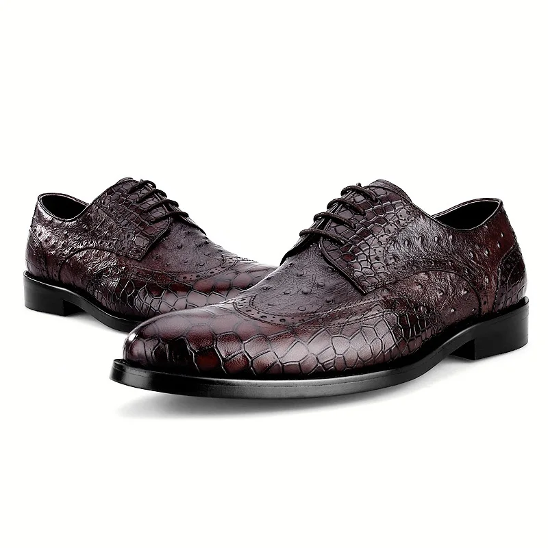 

Crocodile Grain Black / Brown Oxfords Groom Shoes Mens Business Shoes Genuine Leather Wedding Shoes Male Social Shoes