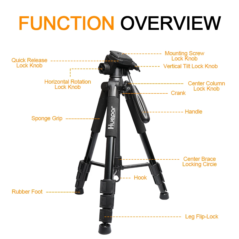 Huepar TPD14A Multi-function Travel Camera Tripod 56\