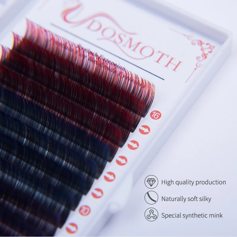 Color lashs mix in one tray, Gradually Red brown purple blue individual lash eyelash extension