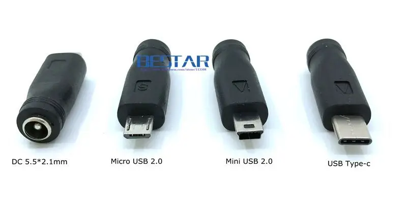 Conector de alimentación de 5 V CC USB 3.1 tipo C a adaptador de conector Mini/Micro USB de 5,5 mm x 2,1 mm compatible con dispositivos USB-C
