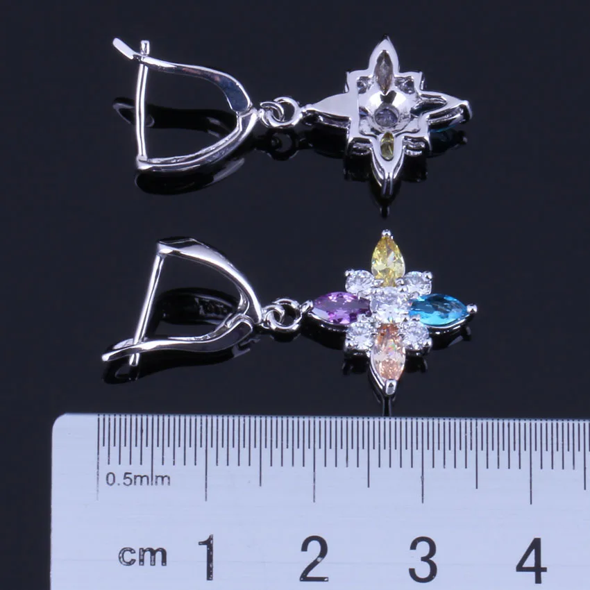 Pretty Star Multigem Multicolor Yellow Cubic Zirconia Silver Plated Drop Dangle Earrings V0361