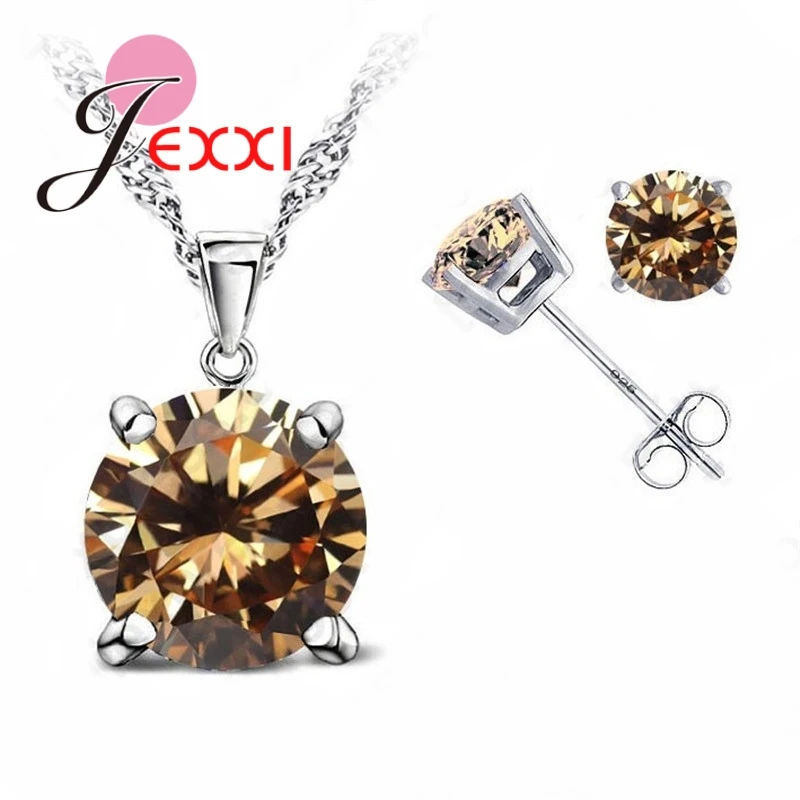 Most Popular Jewelry 4 Claws Cubic Zirconia Good Quality 925 Sterling Silver Jewelry Sets Stud Earring Pendant Necklace