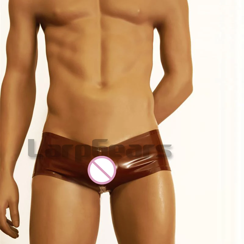 Sexy men brown latex underwear pants low waist rubber pants