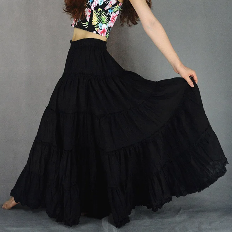 2018 Summer Casual Gypsy BOHO Full Circle 100% Cotton Dance Black Female Pleated Long Maxi Skirts with Womens