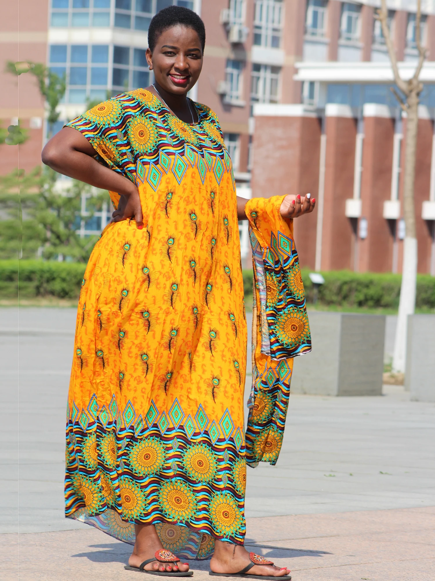 2019 Nieuwe Mode Geel Kleurrijke Gedrukt Partij Katoen Afrikaanse Dashiki Jurk